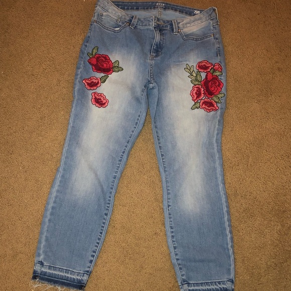 rose patch jeans